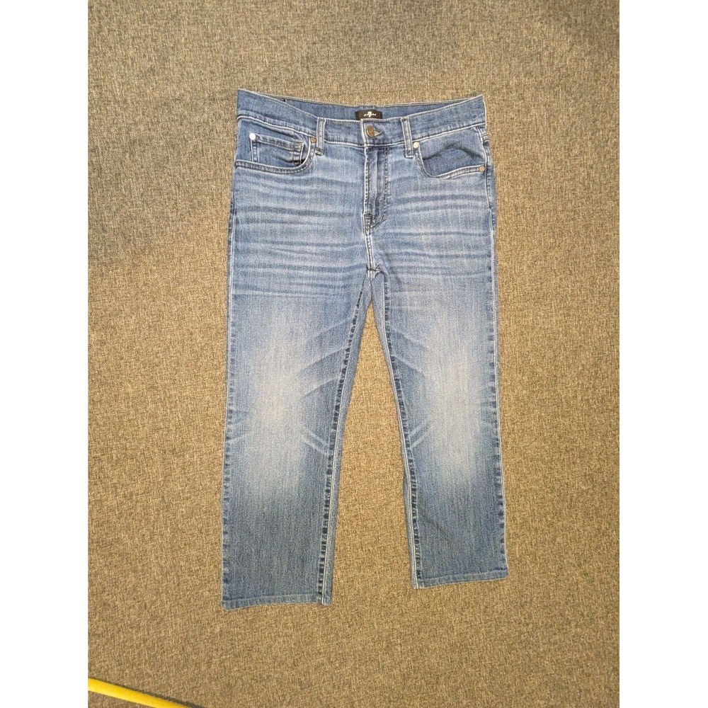 7 For All Mankind Crop Jeans Medium Wash Blue 32 X 24 Slim Leg Fit Denimn Pants